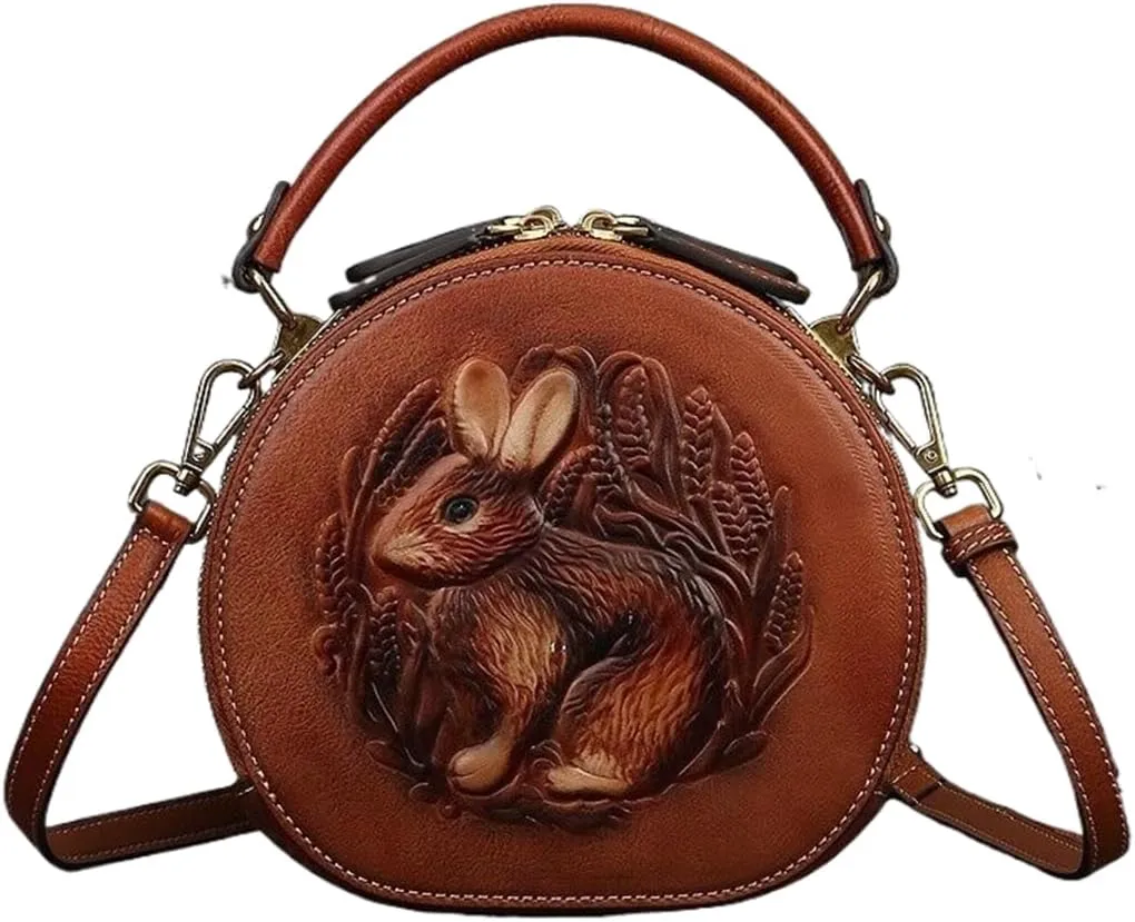 Crossbody Handbags for Women Leather Handbags Embossed Rabbit Handmade Leather Crossbody Bag
