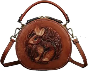 Crossbody Handbags for Women Leather Handbags Embossed Rabbit Handmade Leather Crossbody Bag
