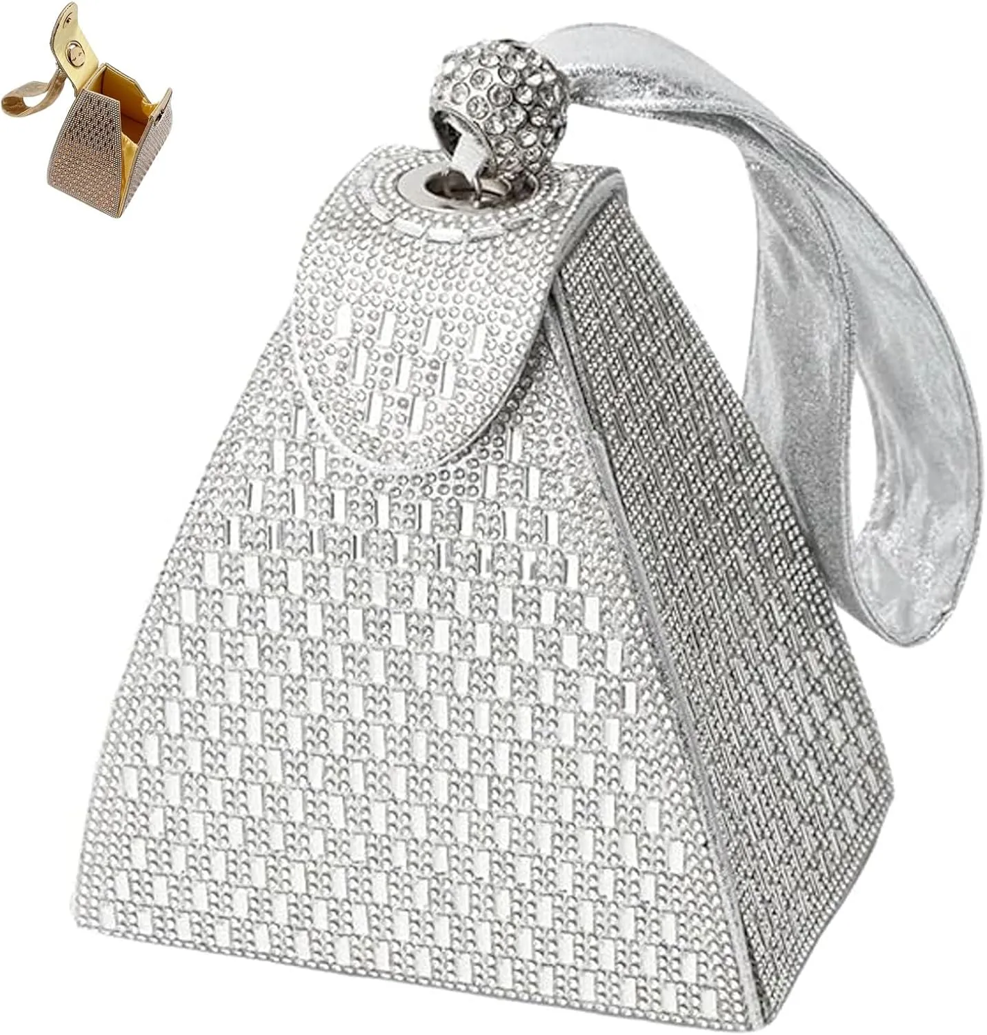 Crystal pyramid handbag, Rhinestone Gold Evening Bag, Triangle Geometric Rhinestone Luxury Evening Clutch Purse