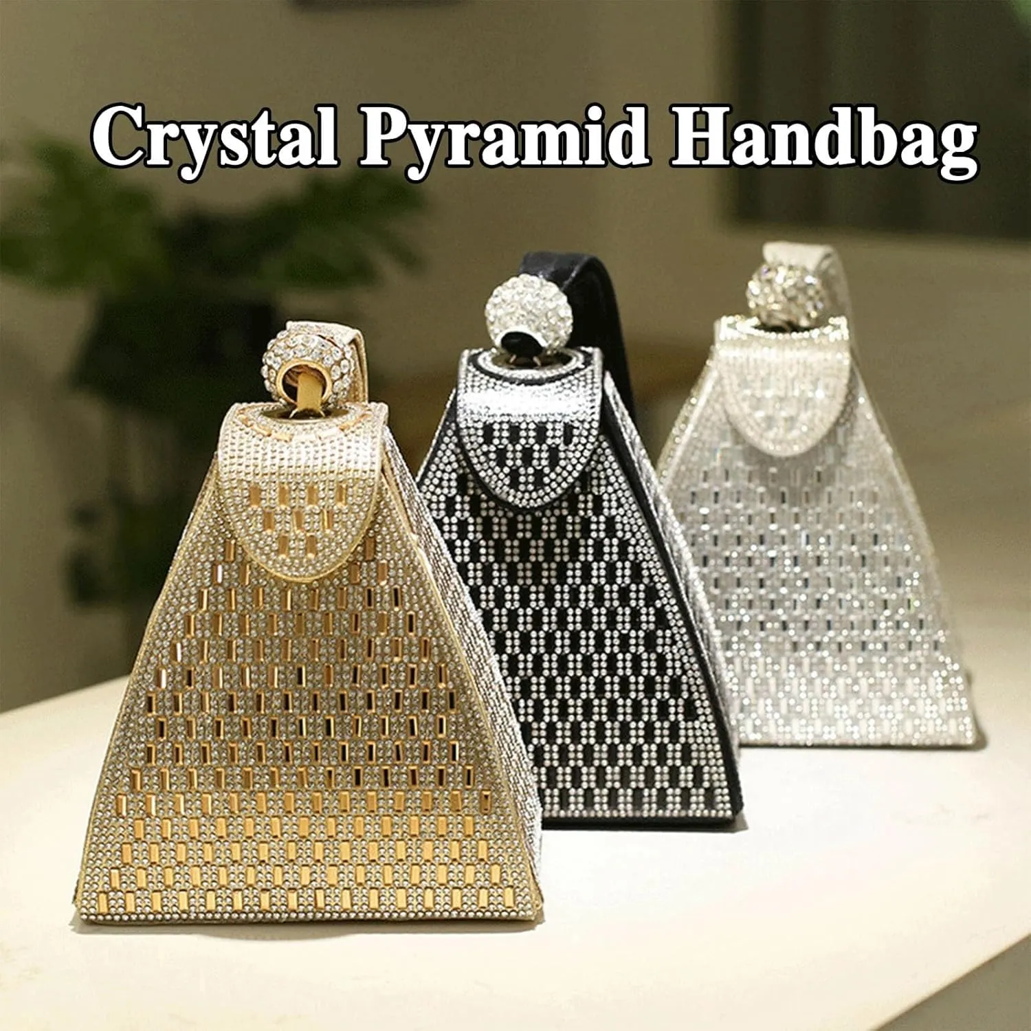 Crystal pyramid handbag, Rhinestone Gold Evening Bag, Triangle Geometric Rhinestone Luxury Evening Clutch Purse