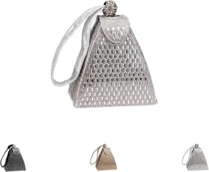 Crystal Pyramid Handbag, Rhinestones Luxury Evening Bags, Rhinestone Triangle Geometric Clutch Purse