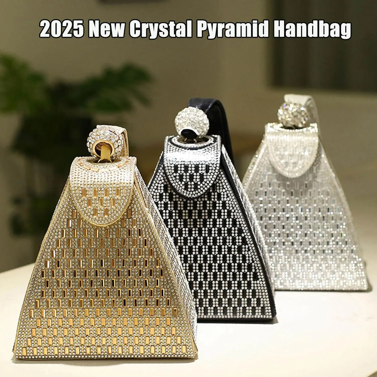 Crystal Pyramid Handbag, Rhinestones Luxury Evening BagsFashion Evening Handbag Purse Cocktail Wedding Engagement Bag