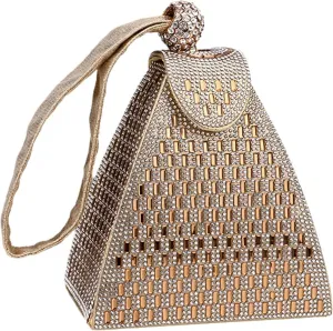 Crystal Pyramid Handbag, Women's Evening Bag, Pyramid Shape Rhinestones Luxury Evening Bags, Green Clutch