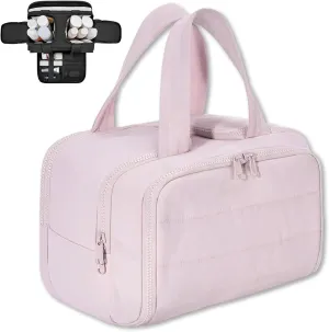 Cureaway Travel Cosmetic Bag, Curetoaway Travel Cosmetic Bag, Large Capacity Wide-Open Cosmetic Bags, Waterproof Portable Pouch Open Flat Toiletry Bags, Dry-And-Wet Separation (Pink)