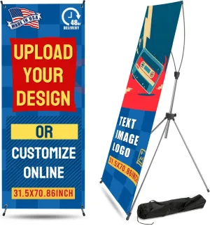 Custom Banner with Stand 31.5" X 70.86", Banners and Signs Customize, Custom Retractable Banner with Travel Bag for Display, Store, Wedding, Graduation, Outdoor Indoor Events - Made in USA