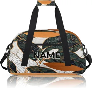 Custom Boho Leaf Small Gym Bag 18 inch for Women Men Personalized Colorful Botanical Leaves Bohemian Carry On Overnight Weekender Bag for Travel Work Dance Sport