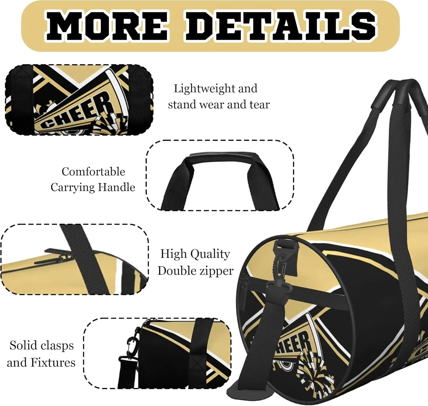 Custom Cheer Bags for Cheerleaders, Personalized Cheerleading Bag with Name Sports Duffle Bag Gym Travel Perform Training Bag (Beige)