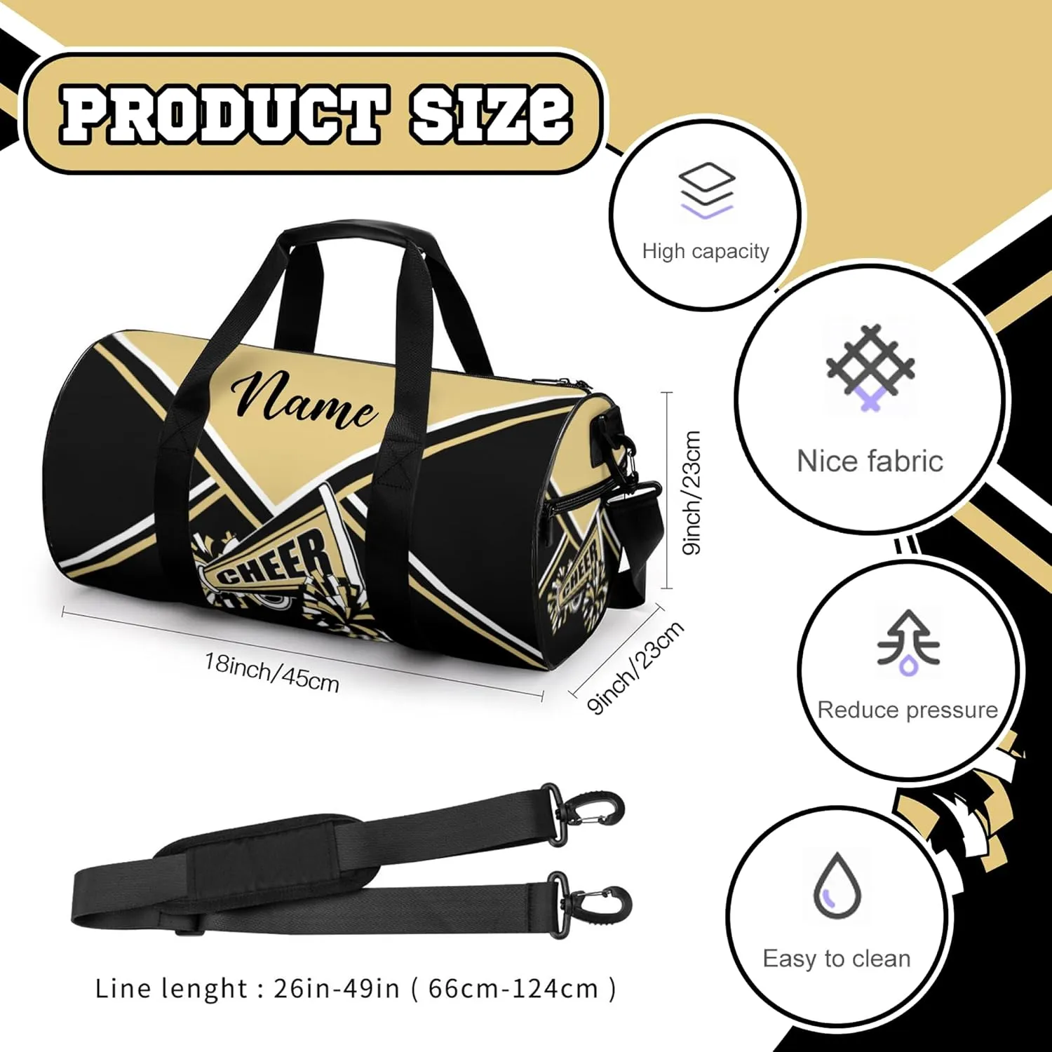 Custom Cheer Bags for Cheerleaders, Personalized Cheerleading Bag with Name Sports Duffle Bag Gym Travel Perform Training Bag (Beige)