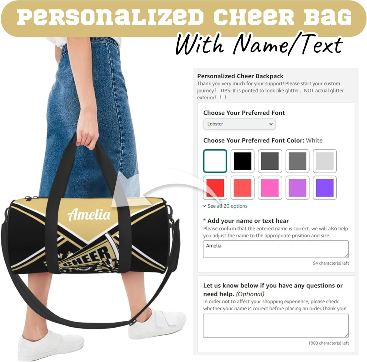 Custom Cheer Bags for Cheerleaders, Personalized Cheerleading Bag with Name Sports Duffle Bag Gym Travel Perform Training Bag (Beige)