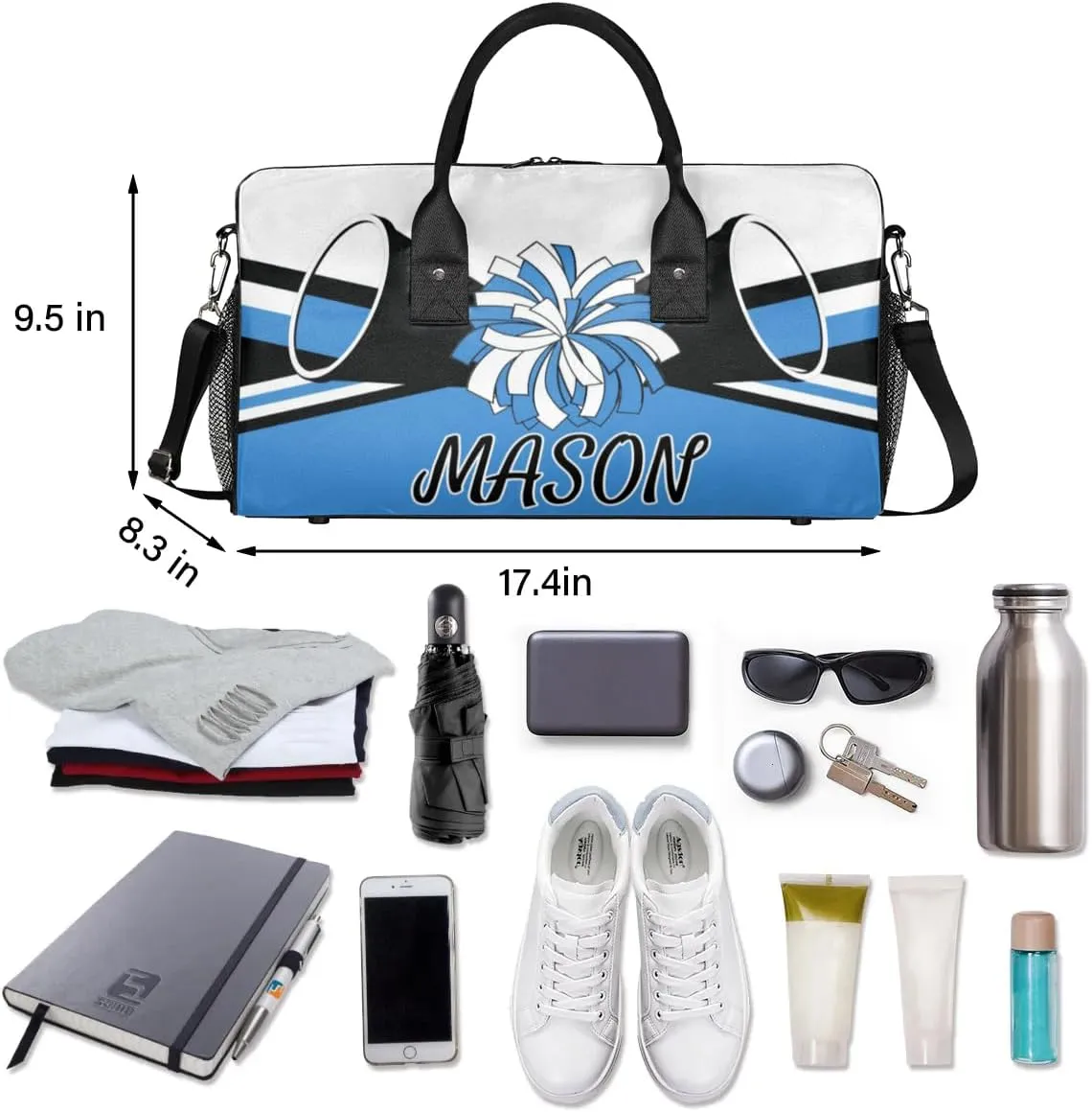 Custom Cheer Bags Sport Bag for Cheerleaders, Blue Personalized Gym Duffel Bags Personalized Gifts for Cheerleading Custom Travel Overnight Weekender Bag