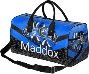 Custom Cheer Bags with Name for Cheerleader, Personalized Sport Duffel Bag Gym Bag for Women, Custom Travel Tote Bags, Blue Black Overnight Weekender Bags