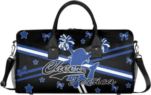 Custom Cheer Name Sport Duffel Bag Gym Bag Personalized Cheer Bags for Cheerleaders, Travel Overnight Weekender Bags, Cobalt Blue