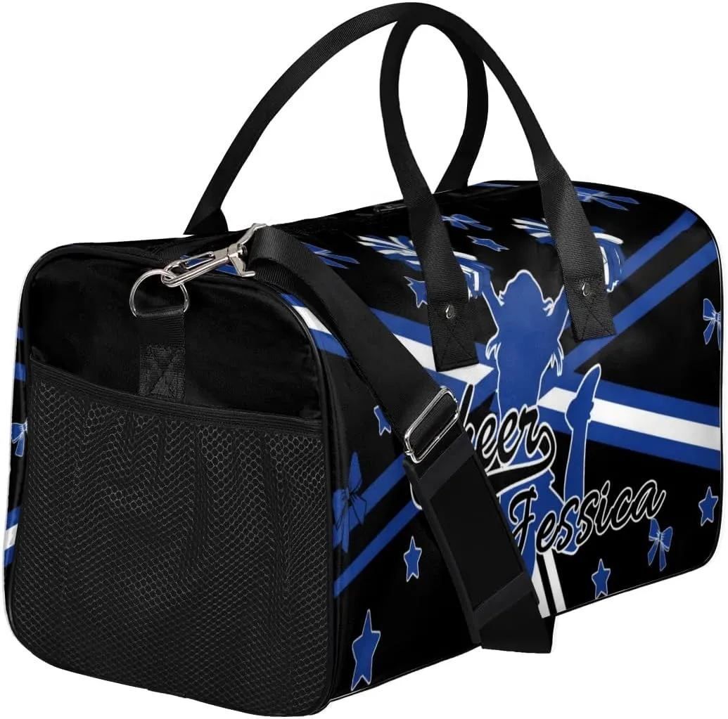 Custom Cheer Name Sport Duffel Bag Gym Bag Personalized Cheer Bags for Cheerleaders, Travel Overnight Weekender Bags, Cobalt Blue