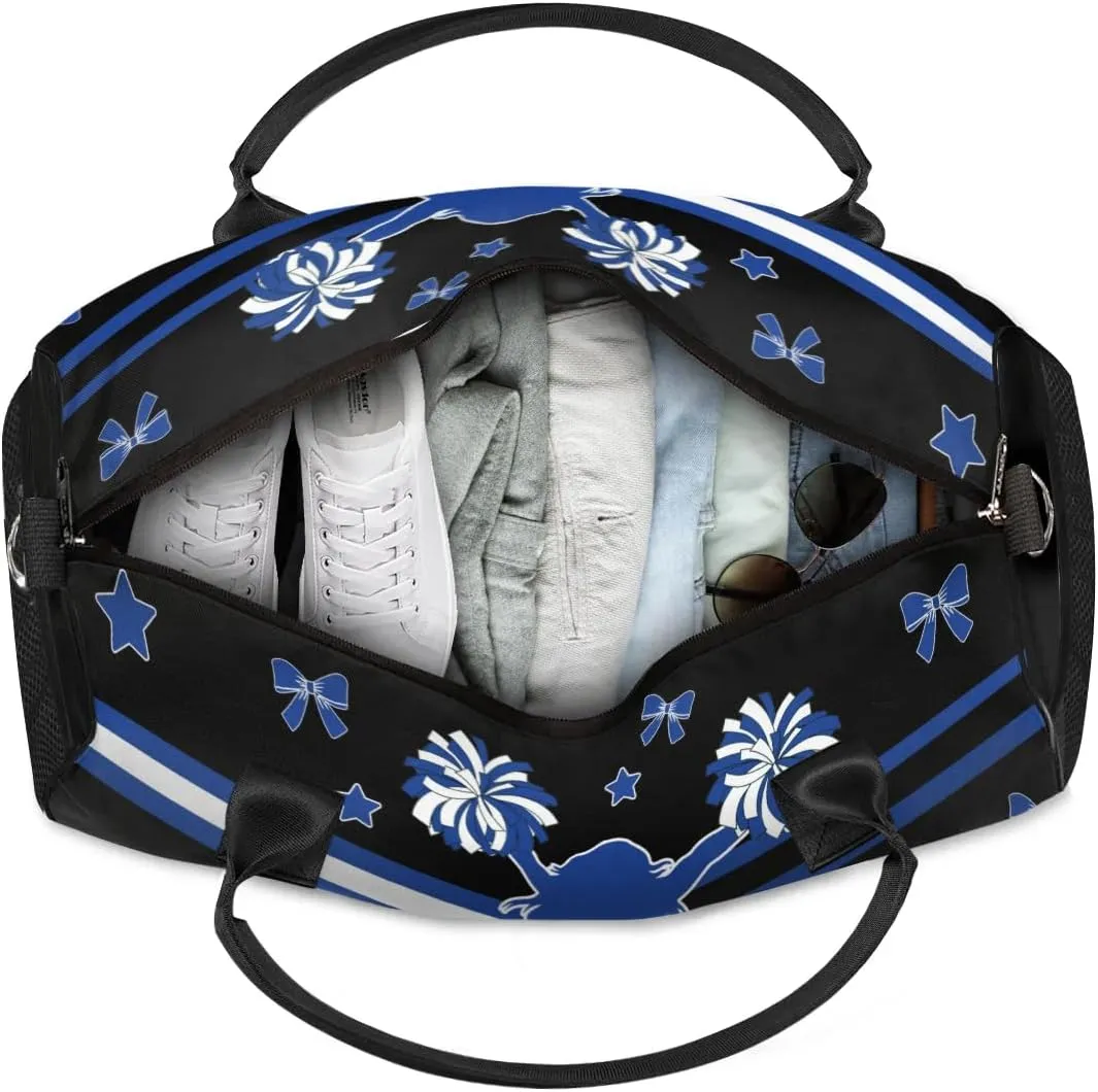 Custom Cheer Name Sport Duffel Bag Gym Bag Personalized Cheer Bags for Cheerleaders, Travel Overnight Weekender Bags, Cobalt Blue