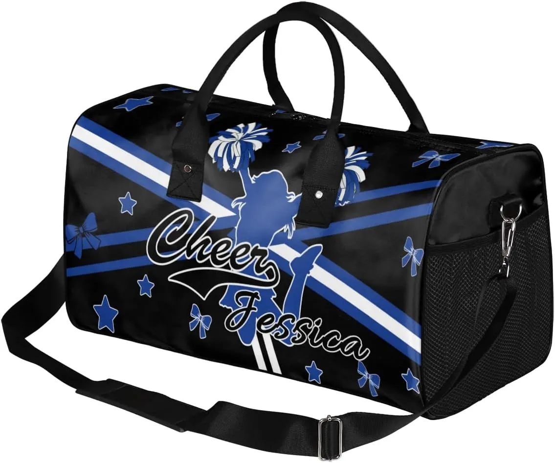 Custom Cheer Name Sport Duffel Bag Gym Bag Personalized Cheer Bags for Cheerleaders, Travel Overnight Weekender Bags, Cobalt Blue