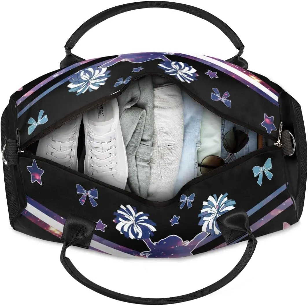 Custom Cheer Name Sport Duffel Bag Gym Bag Personalized Cheer Bags for Cheerleaders, Travel Overnight Weekender Bags, Stars Sky