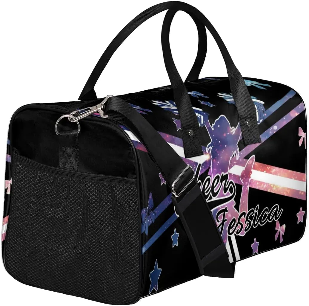 Custom Cheer Name Sport Duffel Bag Gym Bag Personalized Cheer Bags for Cheerleaders, Travel Overnight Weekender Bags, Stars Sky