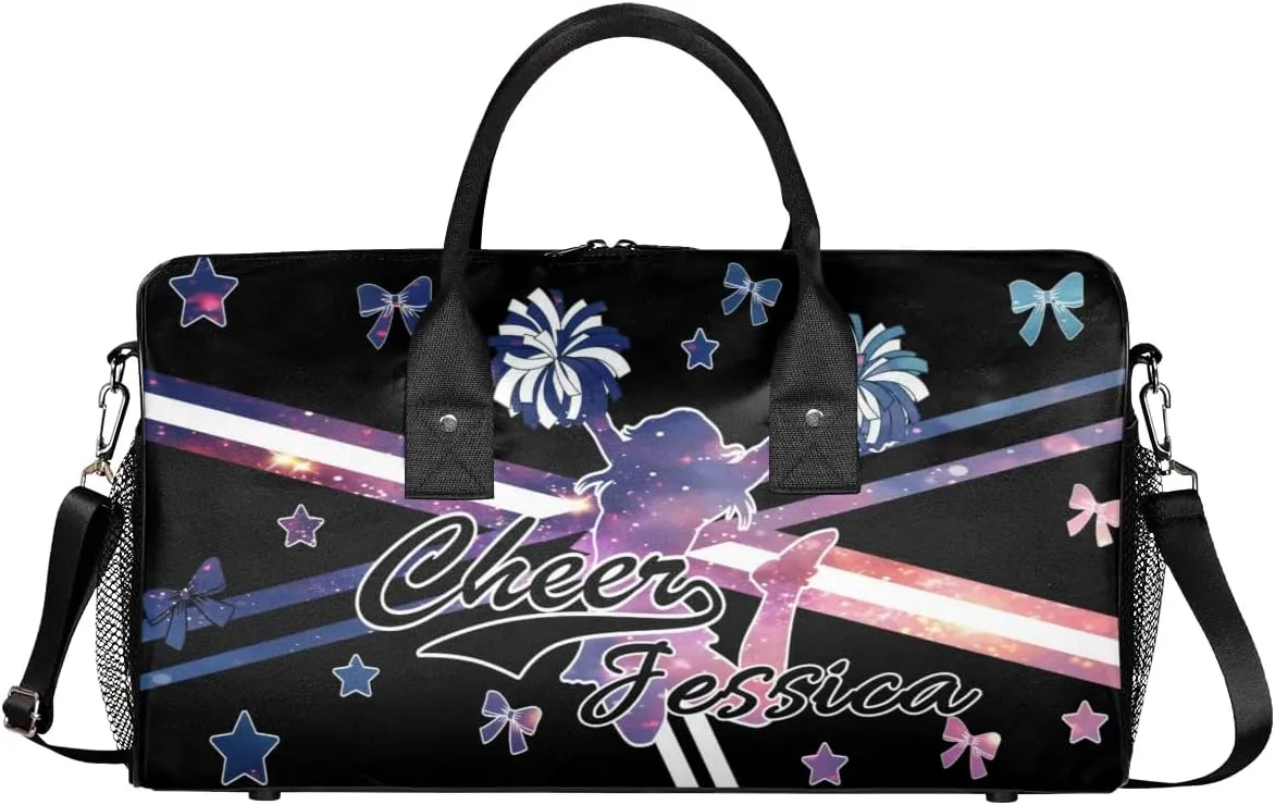 Custom Cheer Name Sport Duffel Bag Gym Bag Personalized Cheer Bags for Cheerleaders, Travel Overnight Weekender Bags, Stars Sky