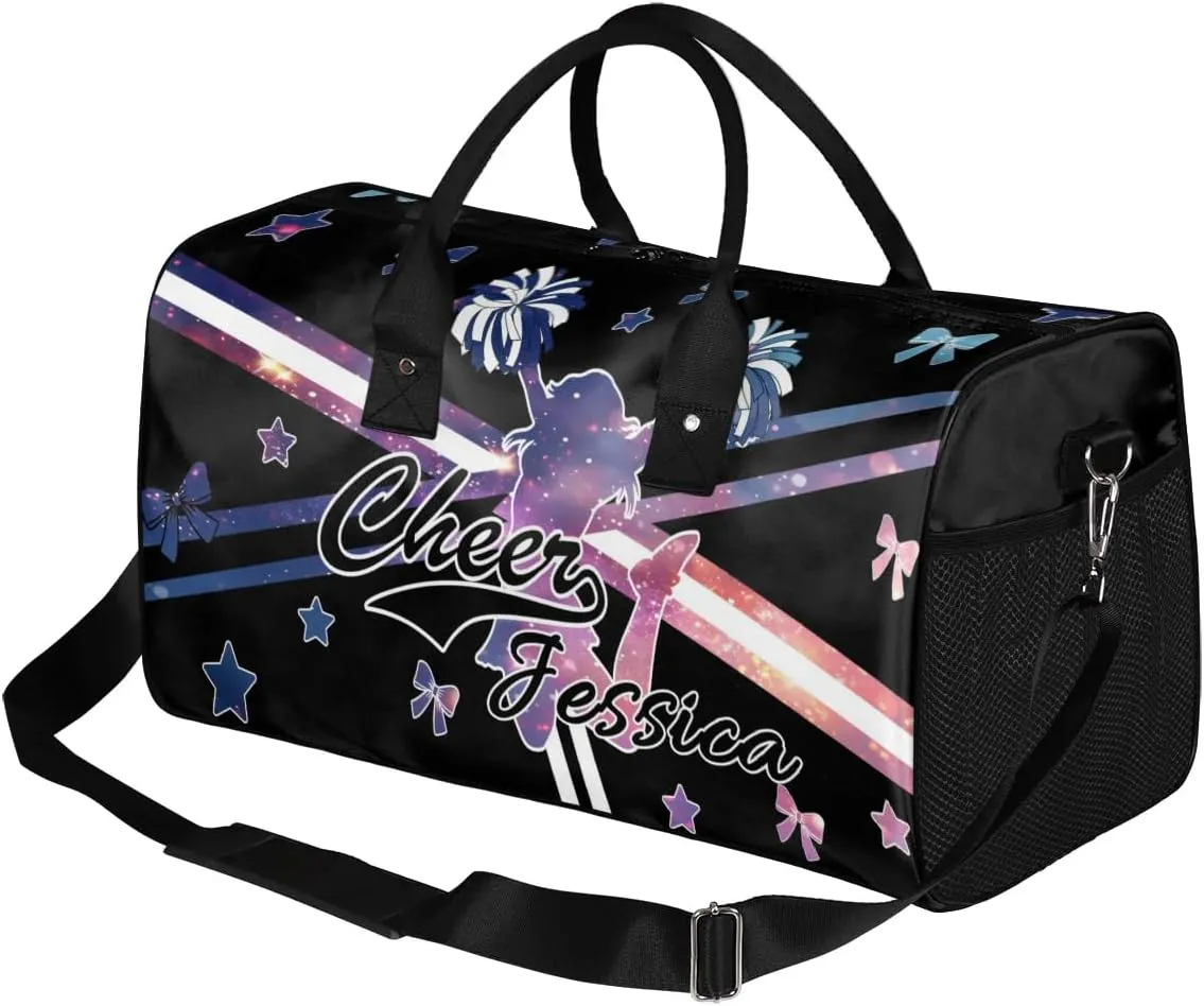 Custom Cheer Name Sport Duffel Bag Gym Bag Personalized Cheer Bags for Cheerleaders, Travel Overnight Weekender Bags, Stars Sky