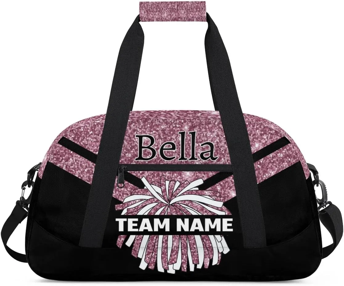 Custom Cheer Sport Bag Gym Duffel Bags Personalized Cheerleadr Bag with Team Name, Customize Travel Duffle Bags, Overnight Weekender Bag Cheerleading Gifts, Blush Pinks Glitter