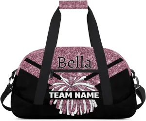 Custom Cheer Sport Bag Gym Duffel Bags Personalized Cheerleadr Bag with Team Name, Customize Travel Duffle Bags, Overnight Weekender Bag Cheerleading Gifts, Blush Pinks Glitter