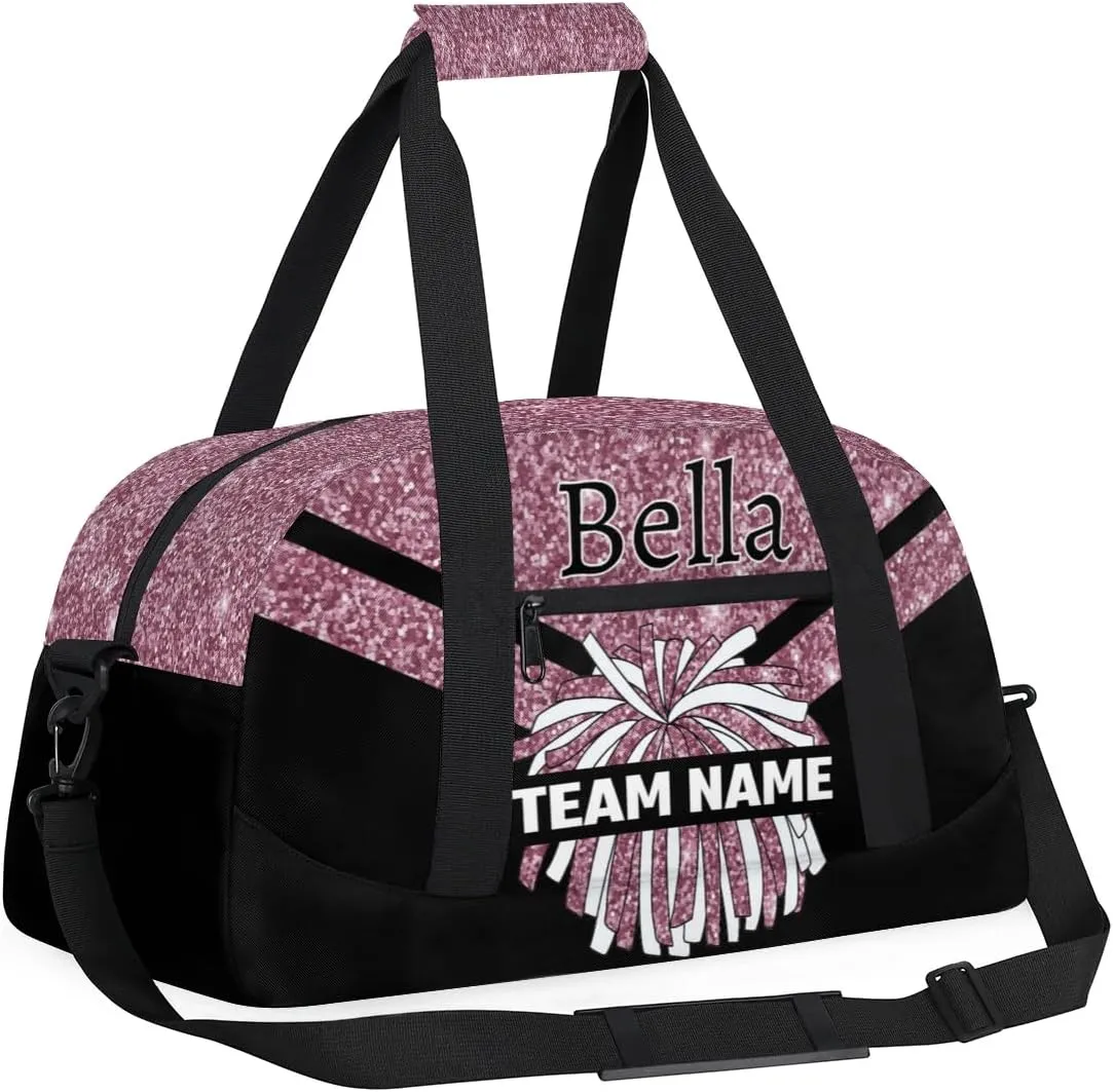 Custom Cheer Sport Bag Gym Duffel Bags Personalized Cheerleadr Bag with Team Name, Customize Travel Duffle Bags, Overnight Weekender Bag Cheerleading Gifts, Blush Pinks Glitter