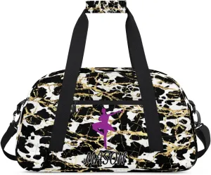 Custom Dance Bag Personalized Duffel Dance Bag Gymnastics Sport Bag Waterproof Carry on Travel Bag Overnight Weekender Bags, Gold White Black Marble