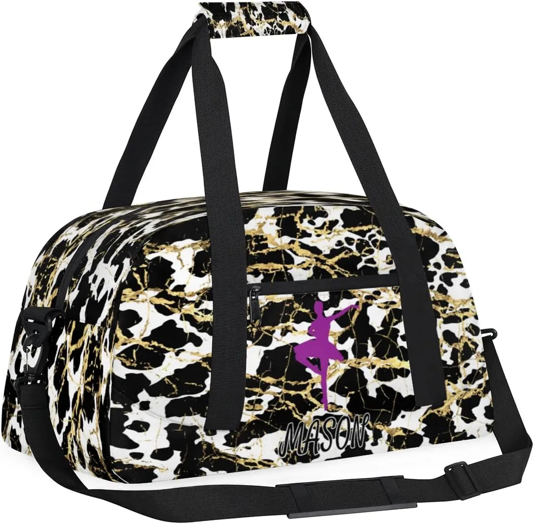 Custom Dance Bag Personalized Duffel Dance Bag Gymnastics Sport Bag Waterproof Carry on Travel Bag Overnight Weekender Bags, Gold White Black Marble