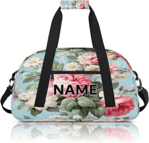 Custom Flower Vintage Small Gym Bag 18 inch for Women Men Personalized Floral Carry On Overnight Weekender Bag for Travel Work Dance Sport