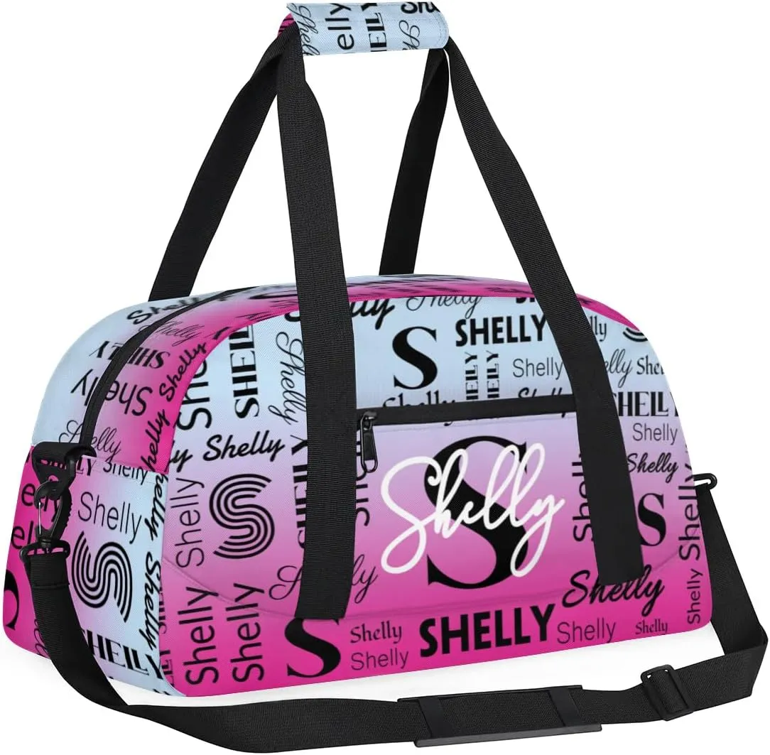 Custom Gym Bag for Women Men Personalized Sports Duffel Bag Waterproof Shoulder Weekender Bag Sports Travel Bag Lightgrey Pink Lightweight Carry on Training Bag