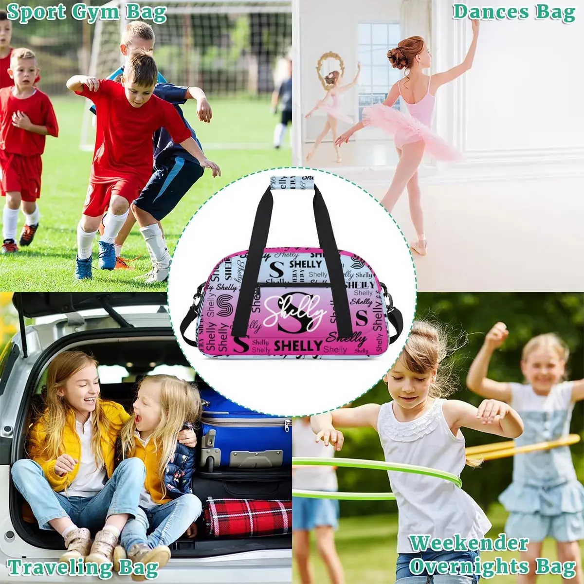 Custom Gym Bag for Women Men Personalized Sports Duffel Bag Waterproof Shoulder Weekender Bag Sports Travel Bag Lightgrey Pink Lightweight Carry on Training Bag