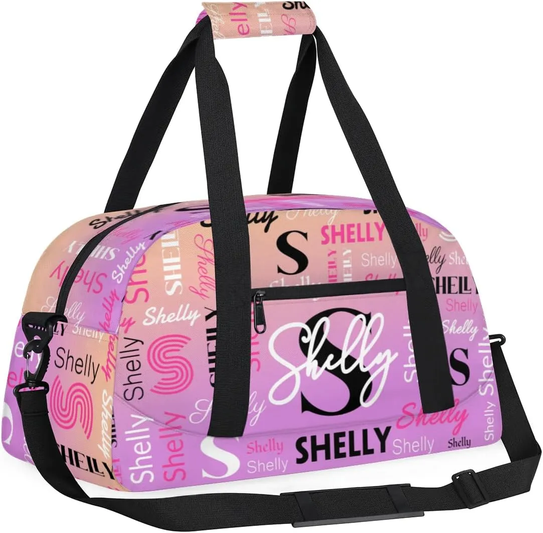 Custom Gym Bag for Women Men Personalized Sports Duffel Bag Waterproof Shoulder Weekender Bag Sports Travel Bag Lightpink Orange Lightweight Carry on Training Bag
