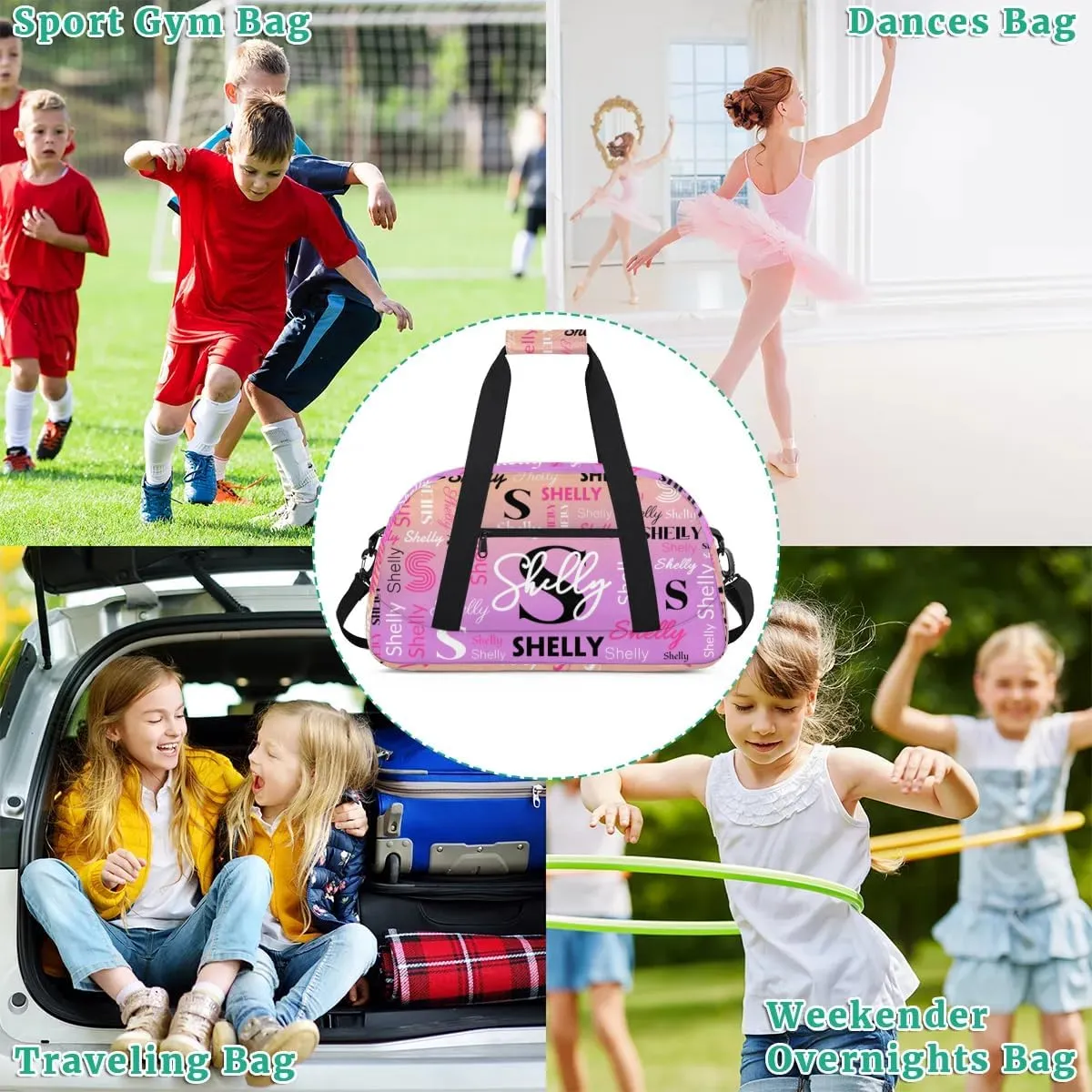 Custom Gym Bag for Women Men Personalized Sports Duffel Bag Waterproof Shoulder Weekender Bag Sports Travel Bag Lightpink Orange Lightweight Carry on Training Bag