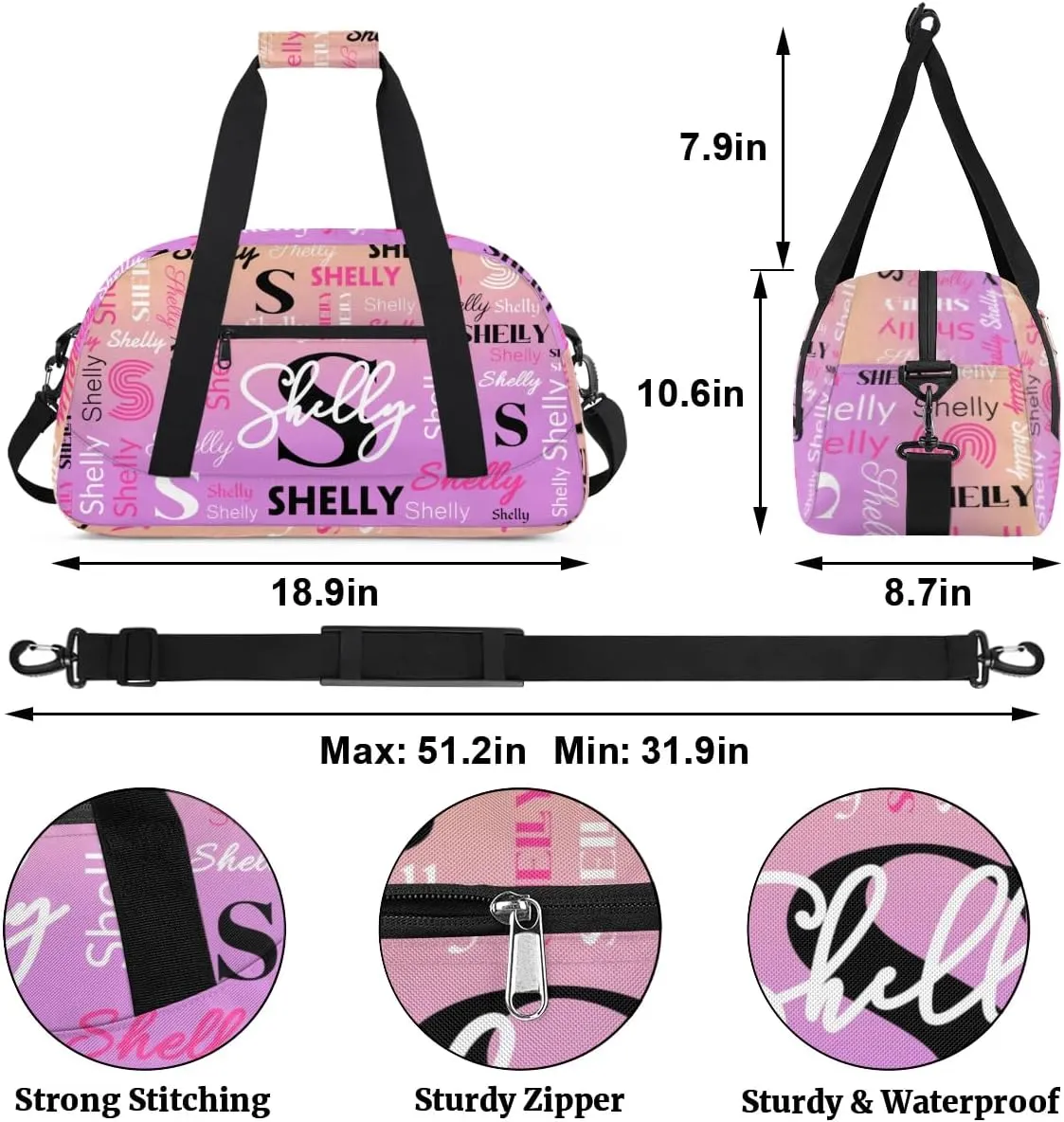 Custom Gym Bag for Women Men Personalized Sports Duffel Bag Waterproof Shoulder Weekender Bag Sports Travel Bag Lightpink Orange Lightweight Carry on Training Bag
