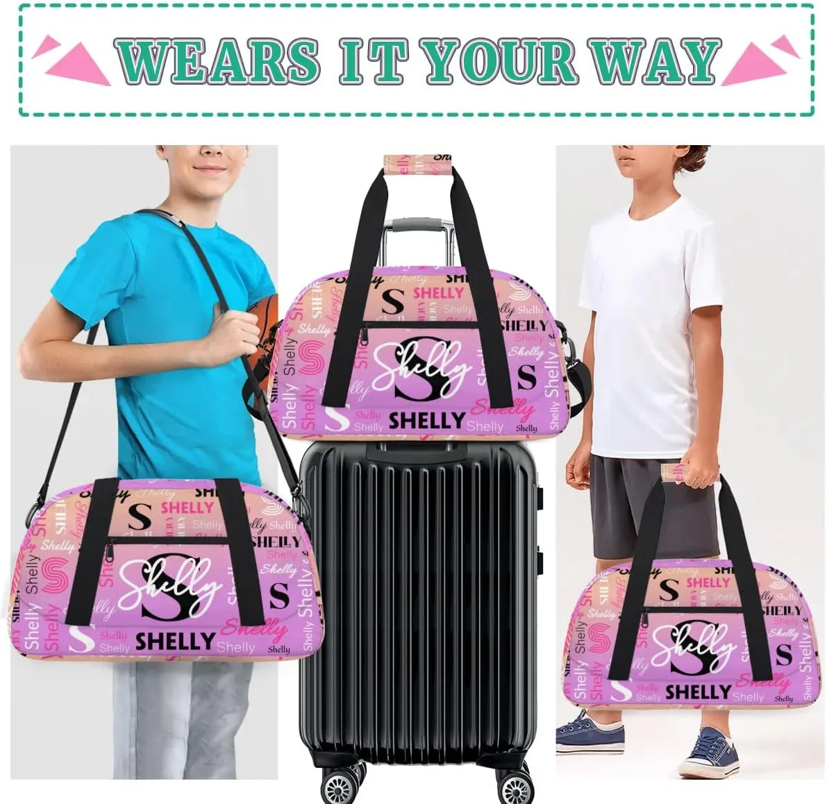Custom Gym Bag for Women Men Personalized Sports Duffel Bag Waterproof Shoulder Weekender Bag Sports Travel Bag Lightpink Orange Lightweight Carry on Training Bag
