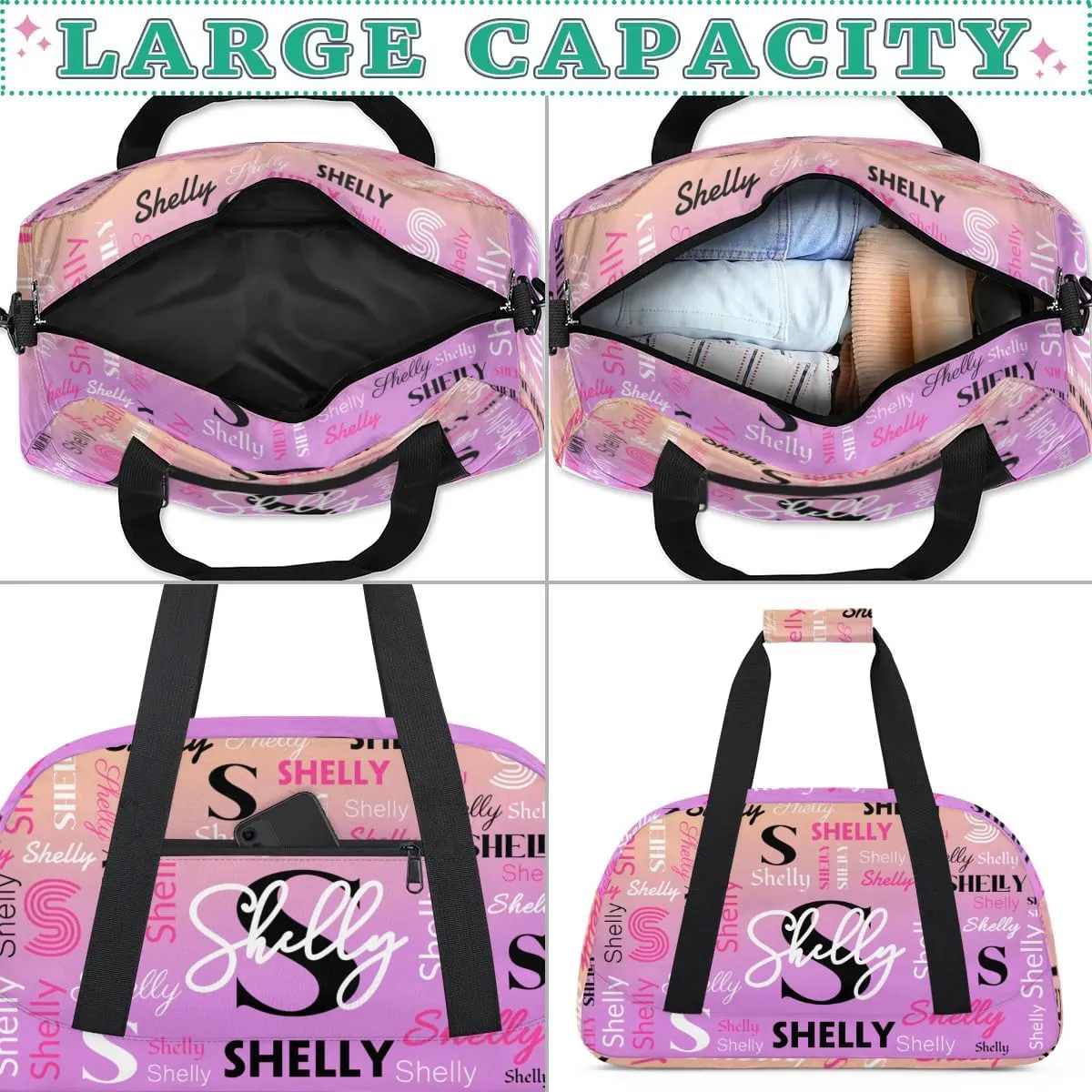 Custom Gym Bag for Women Men Personalized Sports Duffel Bag Waterproof Shoulder Weekender Bag Sports Travel Bag Lightpink Orange Lightweight Carry on Training Bag