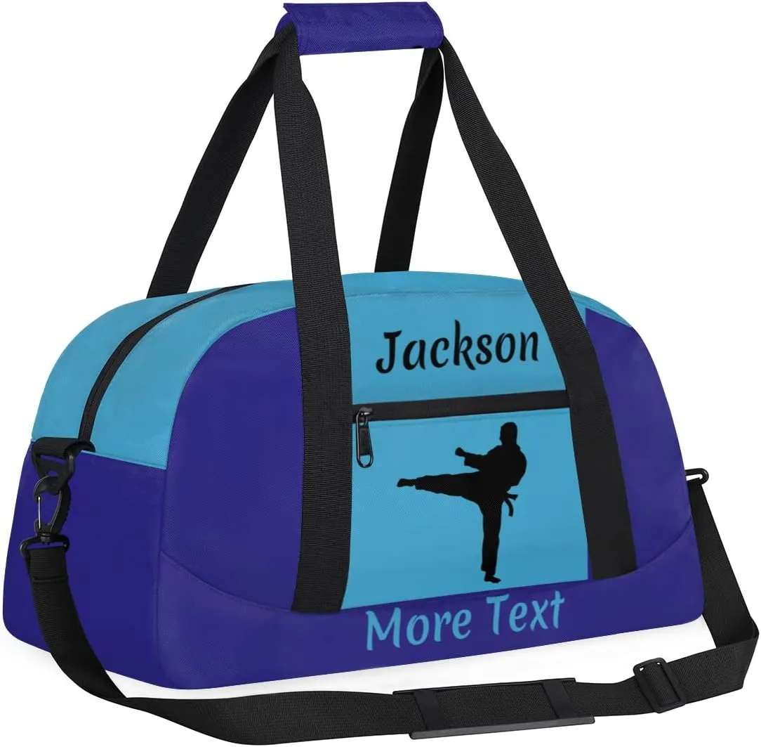 Custom Kids Gym Bag for Boys Personalized Name Sports Duffel Bag Weekender Overnight Travel Bags Dark Blue Martial Arts Male Gifts