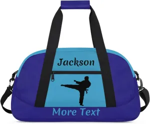 Custom Kids Gym Bag for Boys Personalized Name Sports Duffel Bag Weekender Overnight Travel Bags Dark Blue Martial Arts Male Gifts