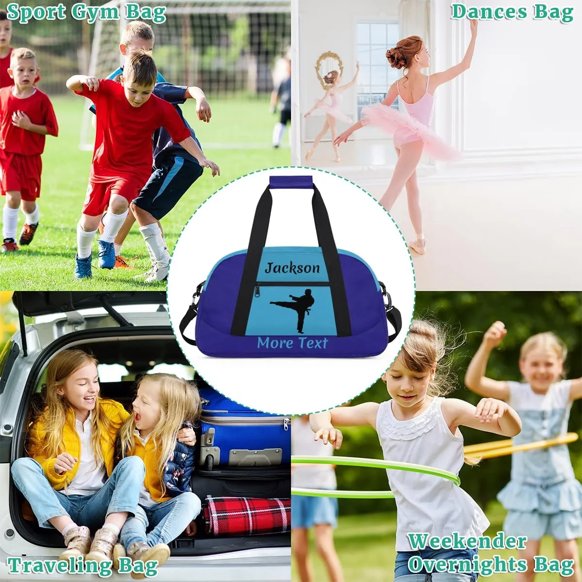 Custom Kids Gym Bag for Boys Personalized Name Sports Duffel Bag Weekender Overnight Travel Bags Dark Blue Martial Arts Male Gifts