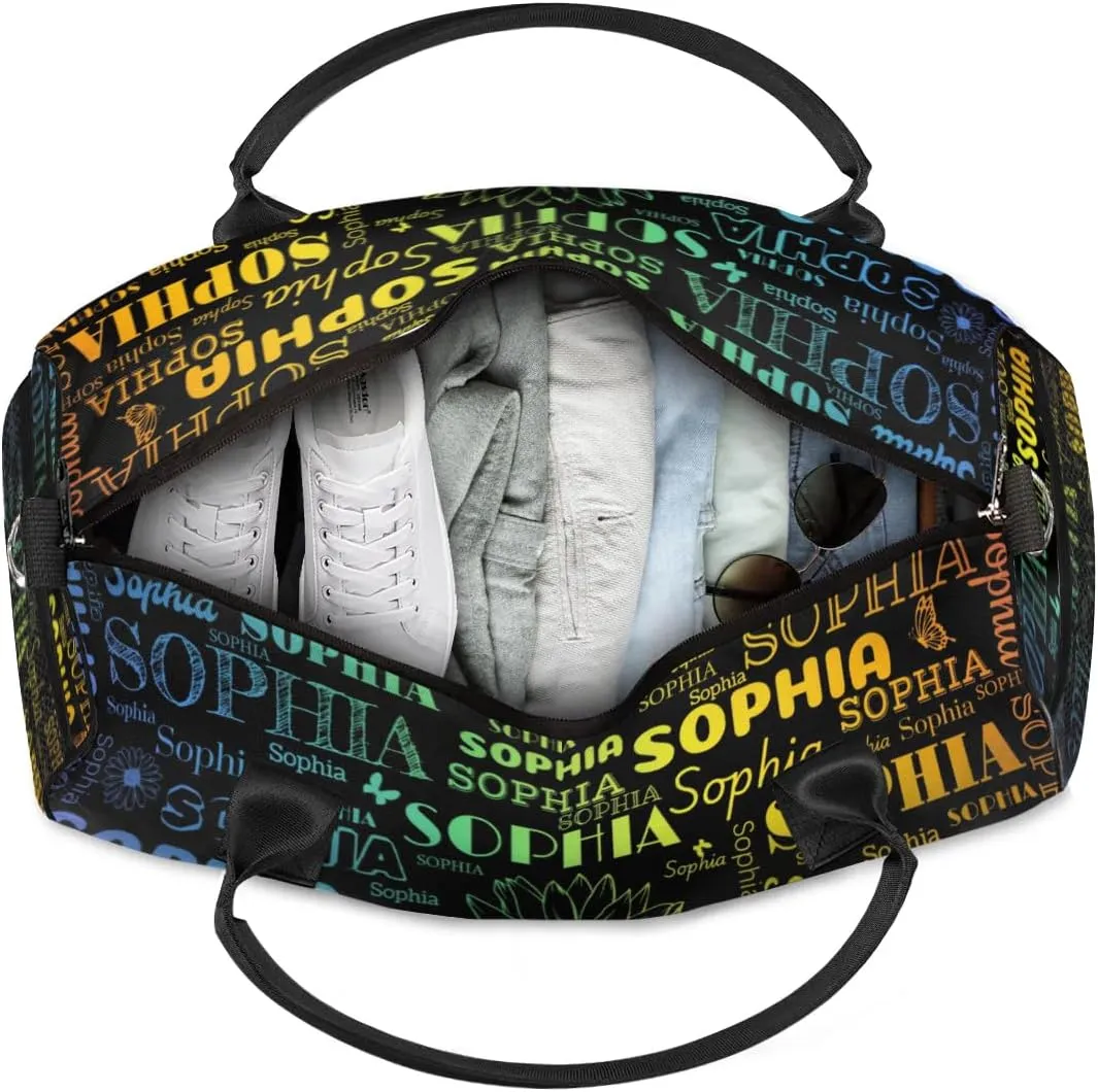 Custom Name Sport Duffel Bag, Sunflower Personalized Gym Bag for Women, Custom Travel Tote Bags for Dance Cheer, Overnight Weekender Bags, Black Bag