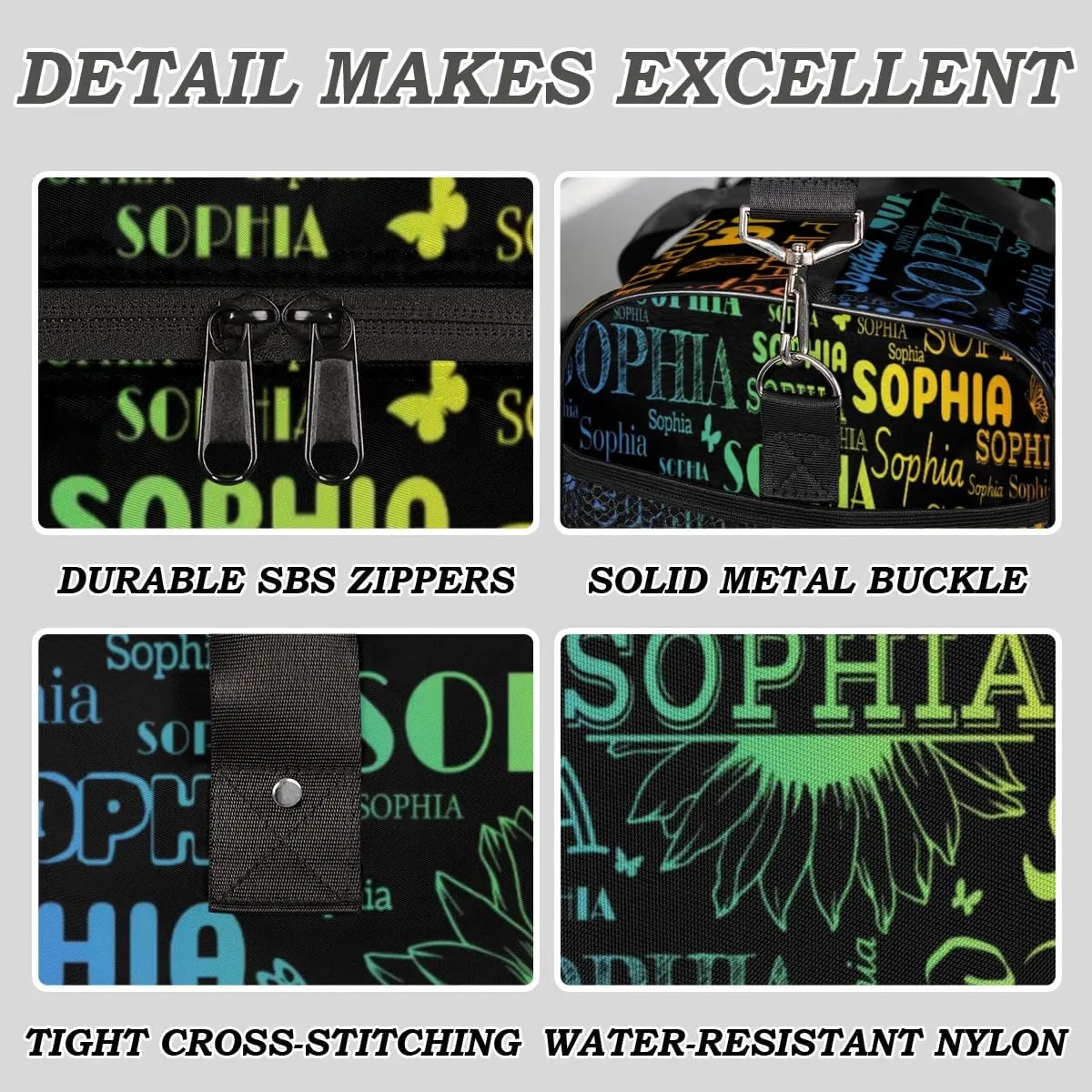 Custom Name Sport Duffel Bag, Sunflower Personalized Gym Bag for Women, Custom Travel Tote Bags for Dance Cheer, Overnight Weekender Bags, Black Bag