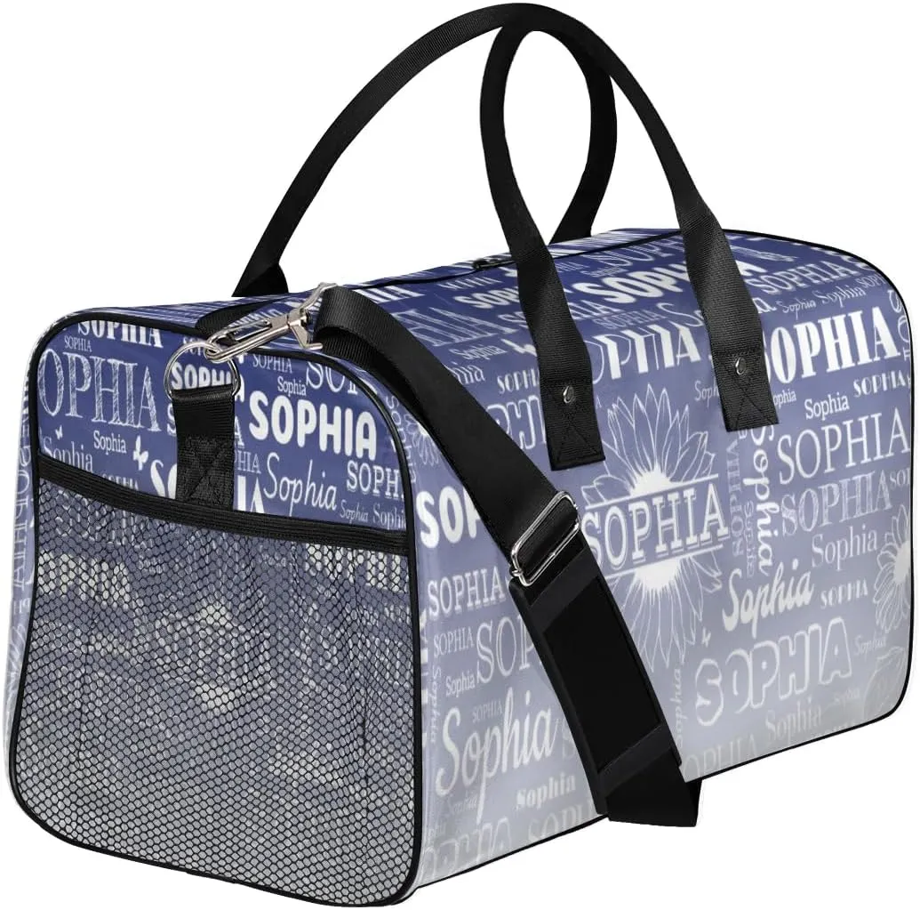 Custom Name Sport Duffel Bag, Sunflower Personalized Gym Bag for Women, Custom Travel Tote Bags for Dance Cheer, Overnight Weekender Bags, Cobalt Blue Gradient Bag