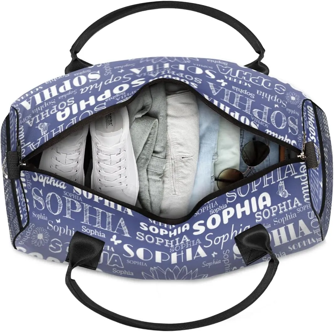 Custom Name Sport Duffel Bag, Sunflower Personalized Gym Bag for Women, Custom Travel Tote Bags for Dance Cheer, Overnight Weekender Bags, Cobalt Blue Gradient Bag
