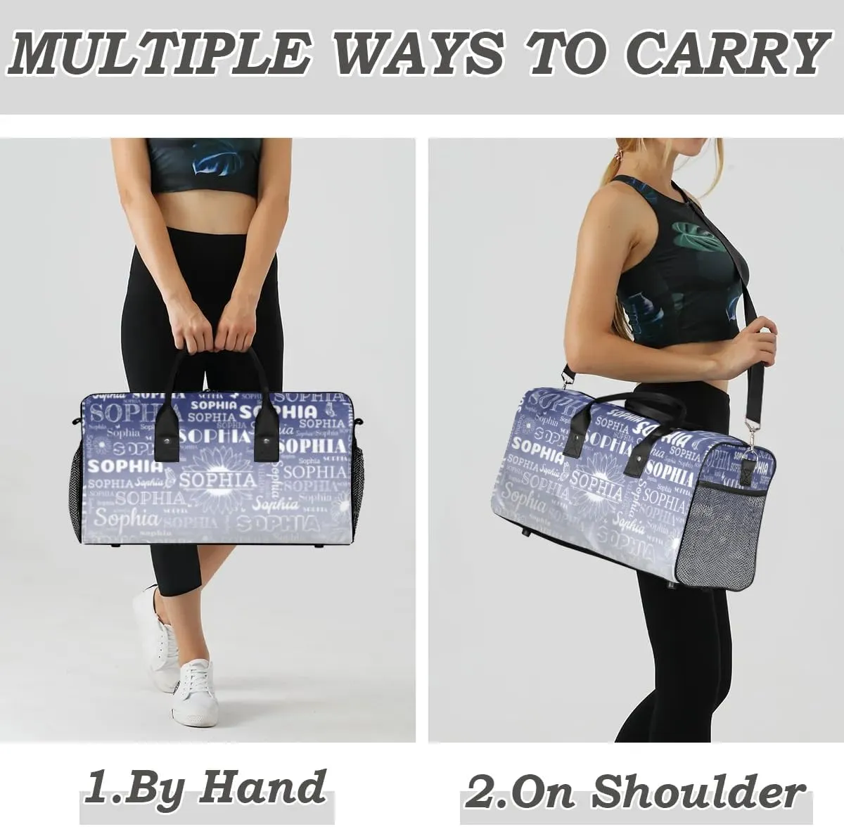 Custom Name Sport Duffel Bag, Sunflower Personalized Gym Bag for Women, Custom Travel Tote Bags for Dance Cheer, Overnight Weekender Bags, Cobalt Blue Gradient Bag