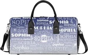 Custom Name Sport Duffel Bag, Sunflower Personalized Gym Bag for Women, Custom Travel Tote Bags for Dance Cheer, Overnight Weekender Bags, Cobalt Blue Gradient Bag