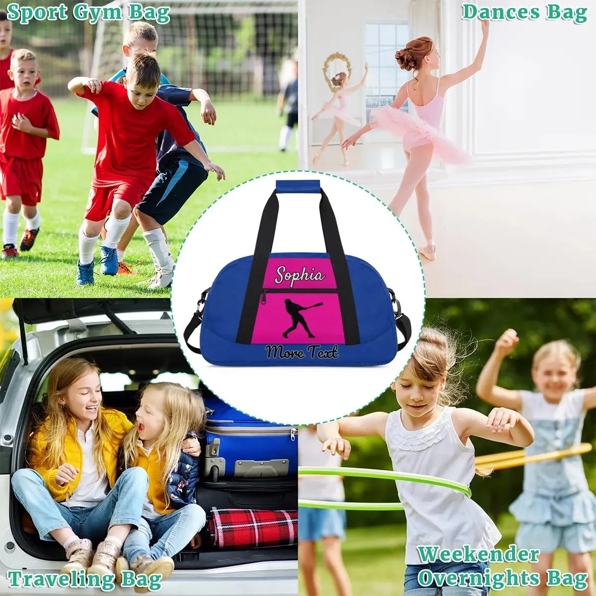 Custom Name Sports Bag, Personalized Balls Gym Duffel Bags, Lightweight Travel Overnight Weekender Bag Custom Gifts, Cobalt Blue