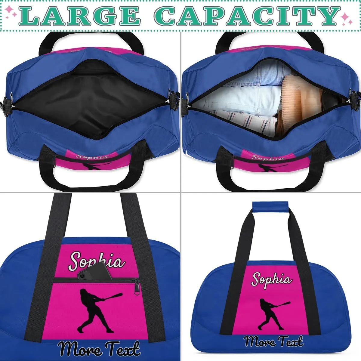 Custom Name Sports Bag, Personalized Balls Gym Duffel Bags, Lightweight Travel Overnight Weekender Bag Custom Gifts, Cobalt Blue