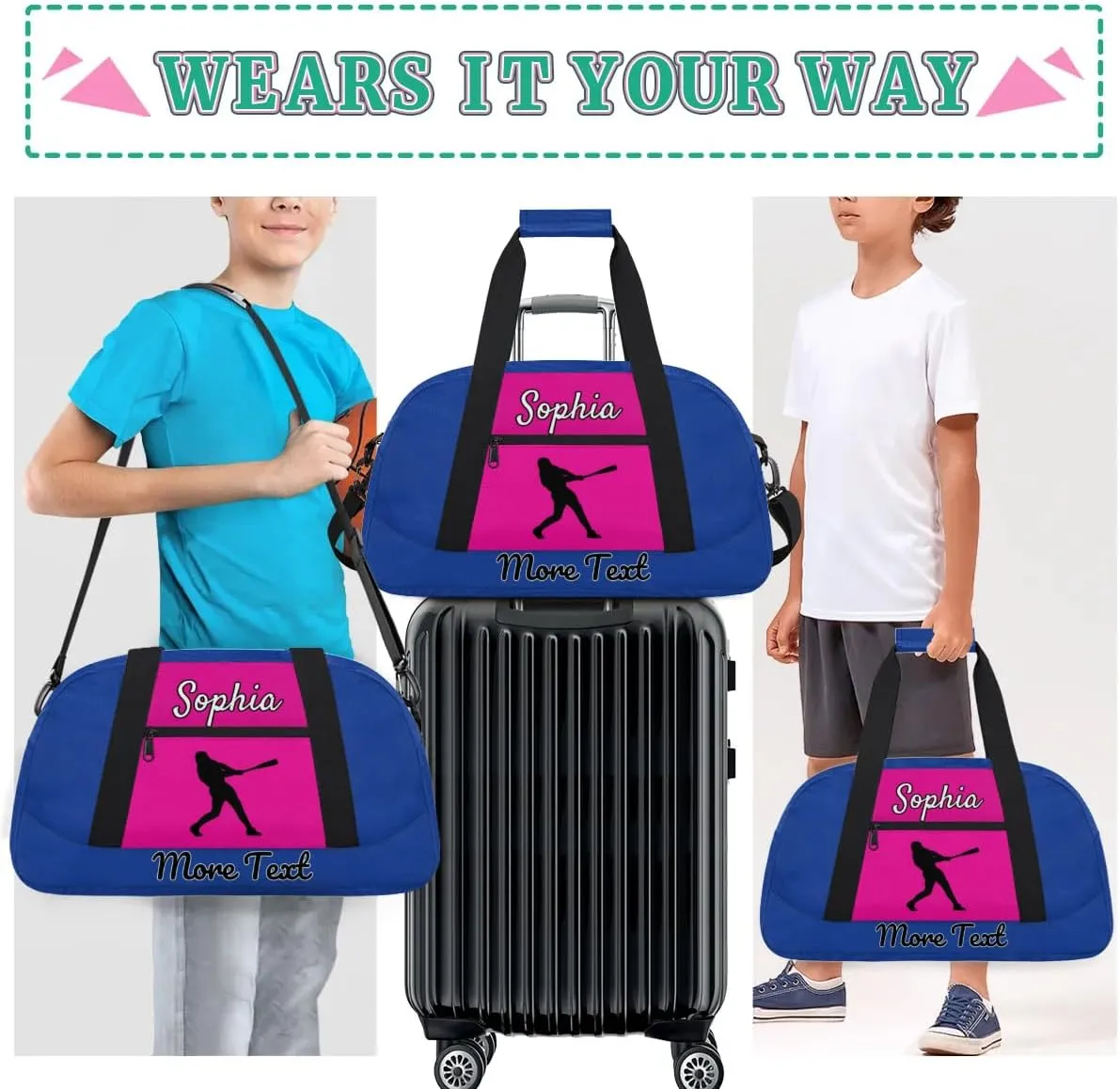 Custom Name Sports Bag, Personalized Balls Gym Duffel Bags, Lightweight Travel Overnight Weekender Bag Custom Gifts, Cobalt Blue