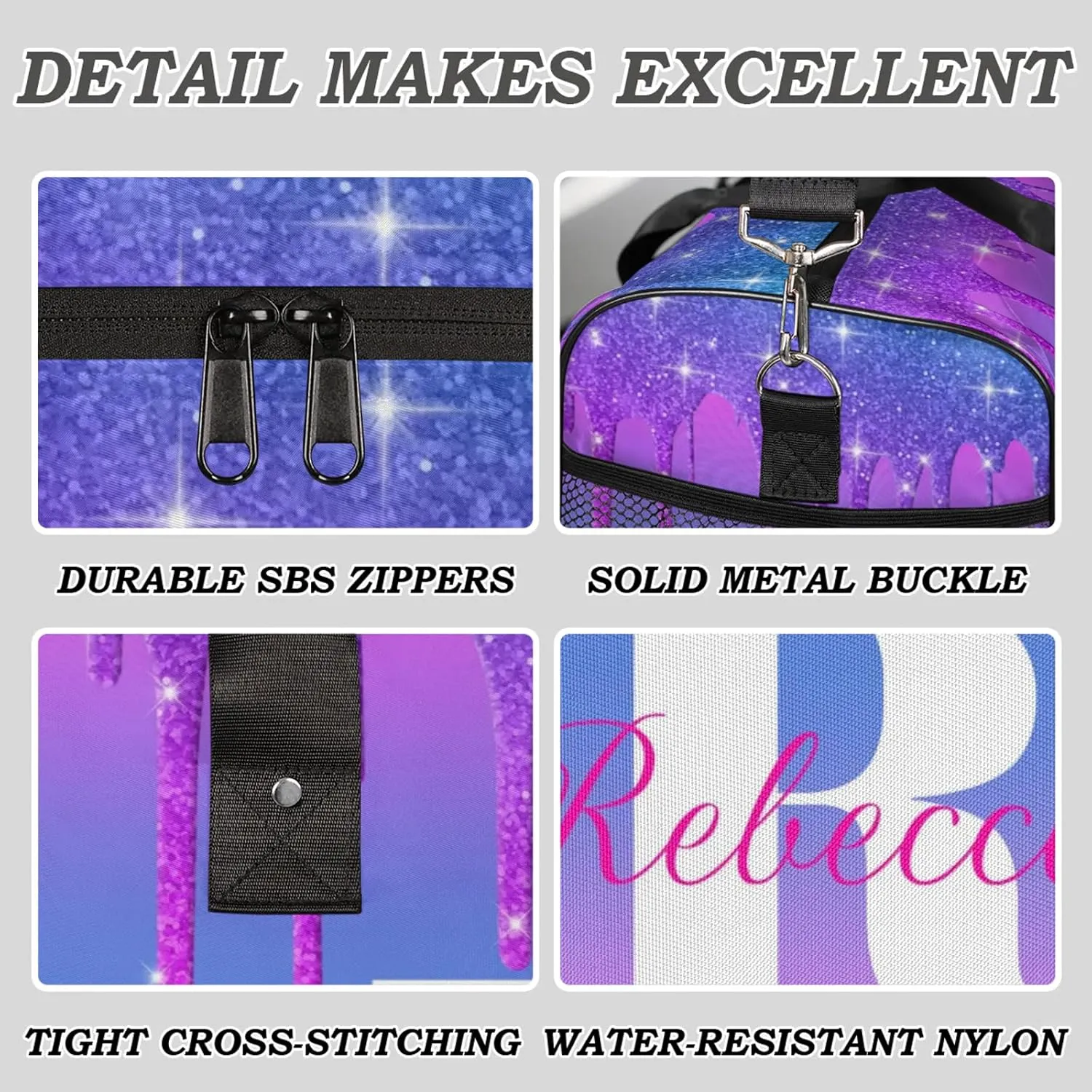 Custom Name Sports Duffel Bag Personalized Dance Gym Bag for Women Men Overnight Weekender Travel Duffel Bags Lightweight 17.4in, Purple Blue