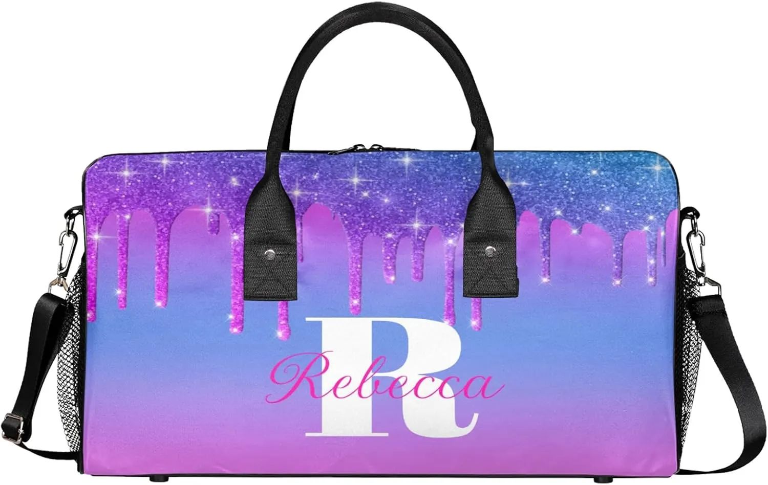 Custom Name Sports Duffel Bag Personalized Dance Gym Bag for Women Men Overnight Weekender Travel Duffel Bags Lightweight 17.4in, Purple Blue